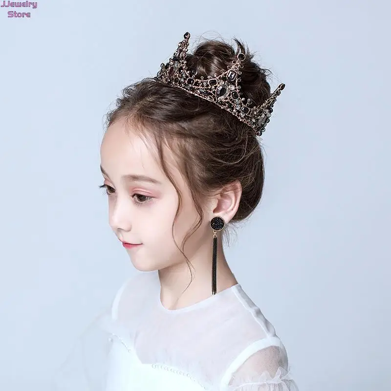 Vintage Black Crowns Crystal Rhinestone Tiara Queen Princess Crown Wedding Hair Jewelry Accessories Girls Hair Ornaments 3 Style