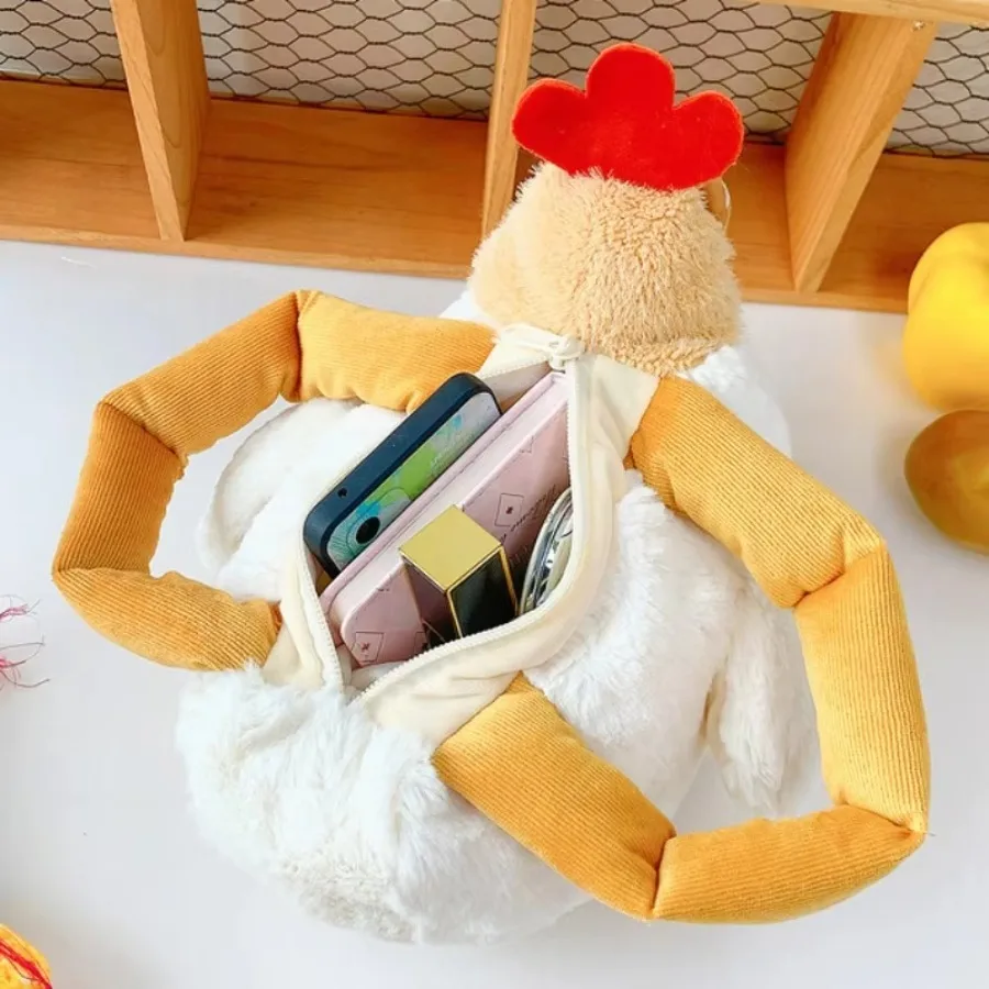 Bolso de mano con forma de gallina fea, bolso de felpa de pollo de piel, divertido llavero con colgante de pollo Kawaii, bolso de muñeca para mujer, regalos de cumpleaños