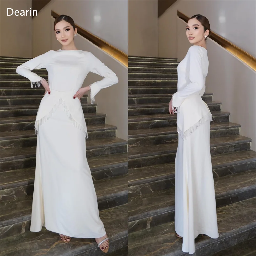 

Customized Prom Gown Women Evening Dearin Scoop Neckline A-line Floor Length Skirts Draped Tassel Bespoke Occasion Dresses Forma