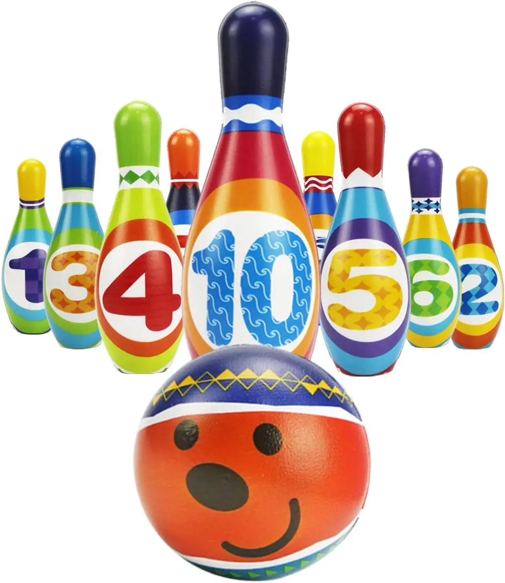 Kid Bowling Toy Set Toddler Indoor Outdoor Activity Play Game Soft 10 Foam Pins Two Balls Set Birthday Party Gift For Kids