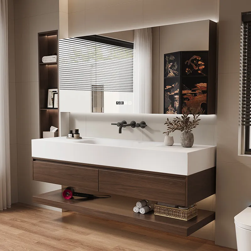 Retro Tile Ceramic Bathroom Cabinets Seamless Hot-bent Bathroom Cabinets Integrated Basin Home Furniture In Particolare ZY40YSG