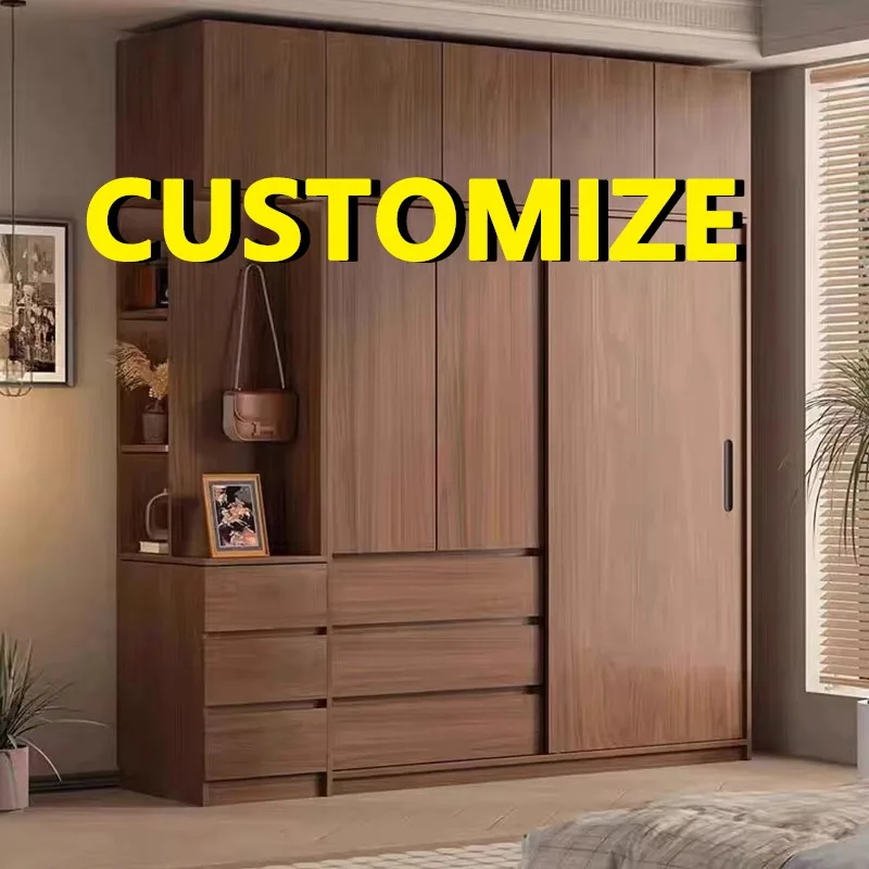 Armario Corredizo de Nogal Estilo Mid-Century Personalizado en Cualquier Tamaño, Totalmente de Aluminio, Sin Formaldehído, Grado ENF, Organizadores para Dormitorio y Hogar