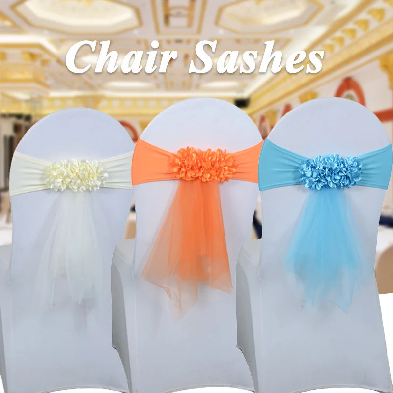 

Elastic Chair Sashes Cover Belt Flower Knot Bow For Hotel Wedding Celebration Events Birthday Party Engagement Home Decorations