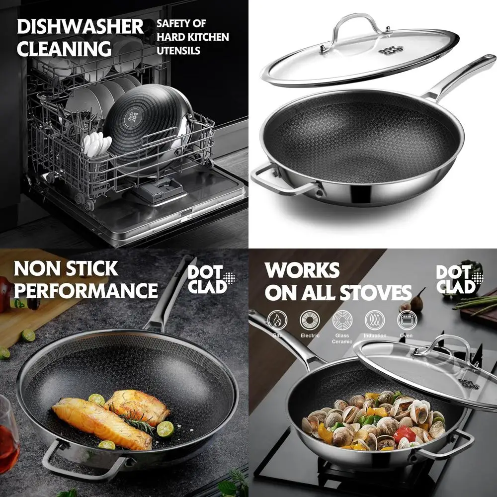 

Гибридная сковорода-вок 13 с крышкой, без PFOA, антипригарная нержавеющая сталь, можно мыть в посудомоечной машине и в духовке, индукционная совместима