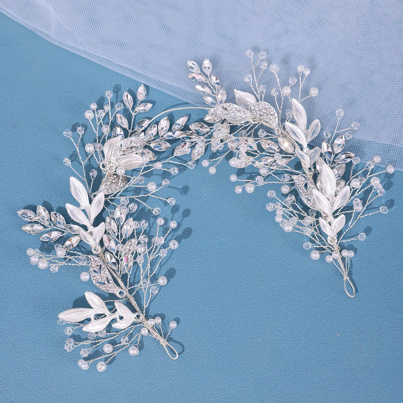 Accessori per capelli da sposa Fascia per capelli con perle di cristallo Tiara Fascia per capelli con foglie di strass Fascia per capelli per donna Elegante copricapo da principessa