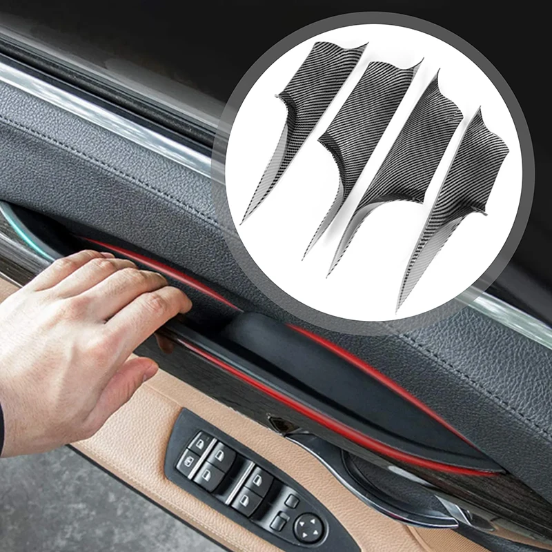 For 7 Series F01 F02 2008-2015 Left/Right Side 1pc/2pcs Black Carbon Door Interior Handle Inner Handle Pull Cover Easy For BMW