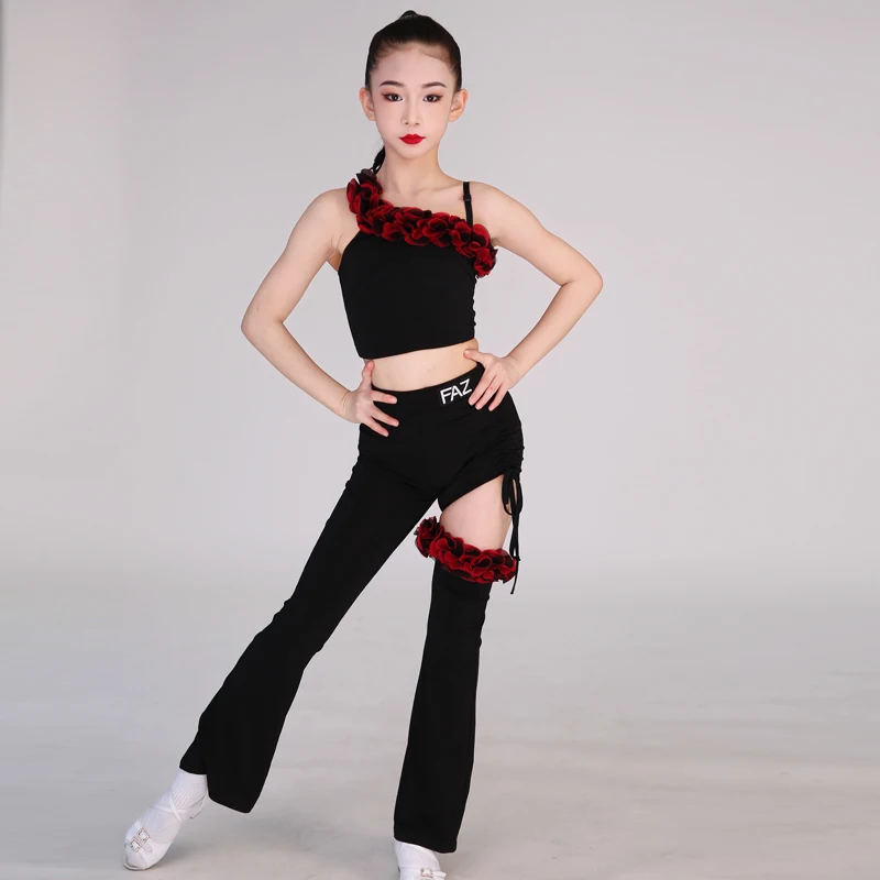 

Shoulder Single Leg Design Sexy Diagonal Latin Dance Training Suit Girls Children Jumpsuit Latin Dance Practice Clothes