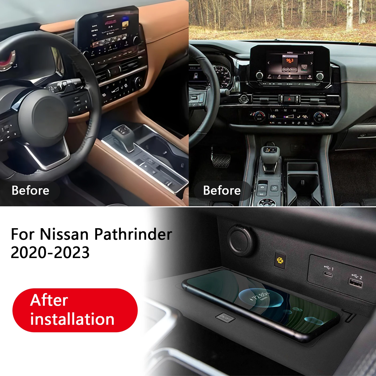 

Новейшее зарядное устройство для телефона на центральной консоли автомобиля для Nissan Pathrinder 2020-2023, быстрое беспроводное зарядное устройство, зарядная пластина, держатель для зарядки