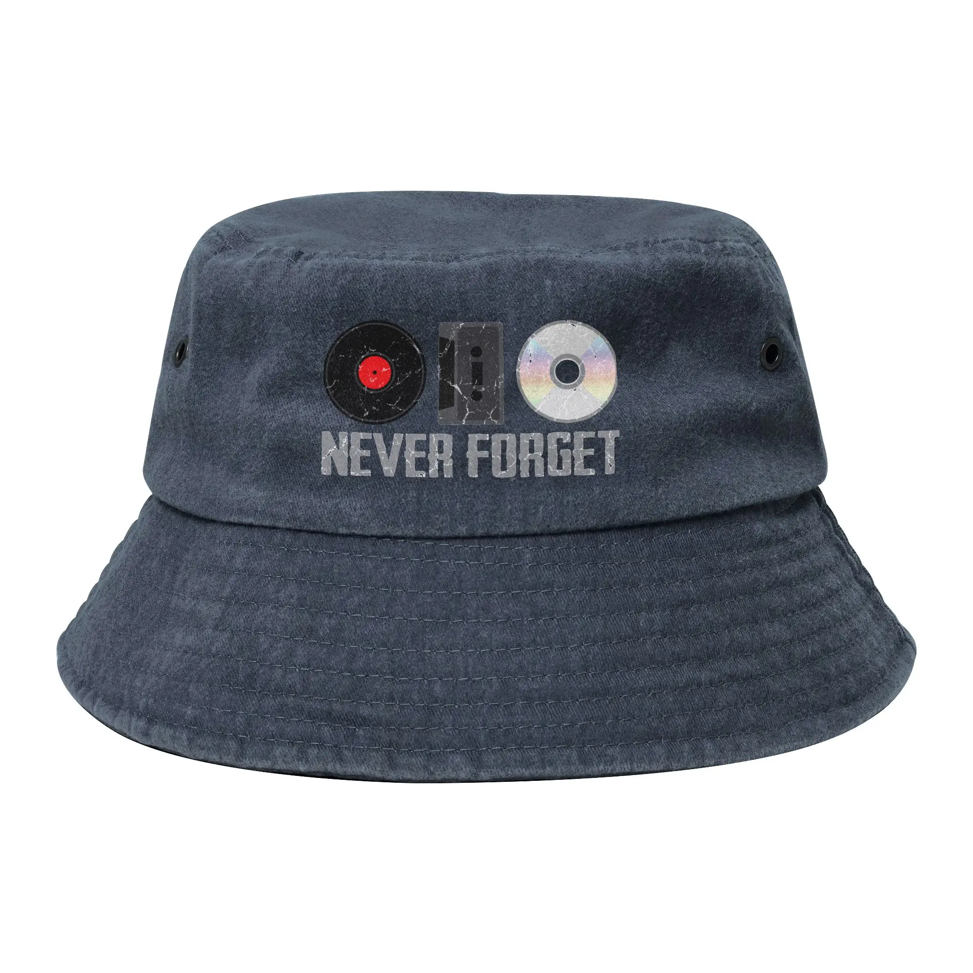 Women Men Distressed Cotton Bucket Hat Never Forget Old Audio Travel Headear Outdoor Fishing Hat Cassette Retro Nerd Ispoti Cap