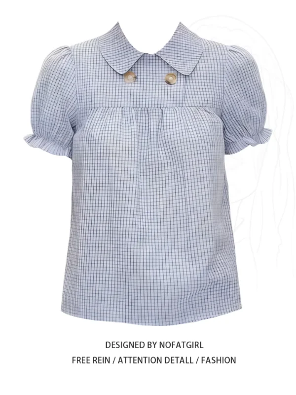 

Свободная женская рубашка в клетку с рукавами-фонариками, больших размеров, в корейском стиле, летняя, новая модная, омолаживающая, дышащая, из полиэфирного волокна