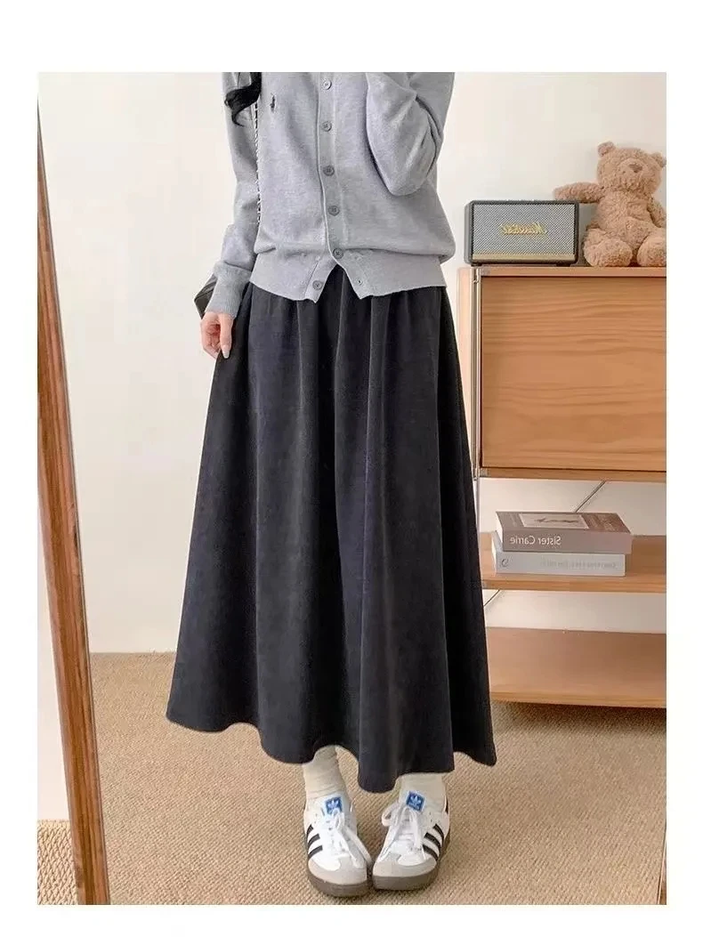 Autumn Winter Casyal Maternity Long Skirts Elastic Waist Bely Loose Bottoms Clothes for Pregnant Women Pregnancy A Line