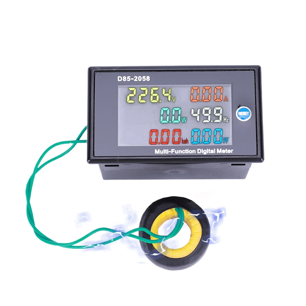 عامل طاقة رقمي LCD ، مرحلة واحدة ، تردد تيار متردد ، أمبير فولت ، واط ، كيلو وات ، شاشة ، من من من من من من ، من ، من ، من AC 0-99A