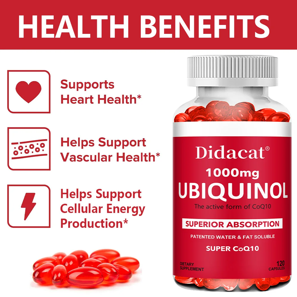 Ubiquinol CoQ10 Vegetable Softgels 1000mg , Natural Antioxidant  Supplement, Cardiovascular, Skin & Energy Wellness Support