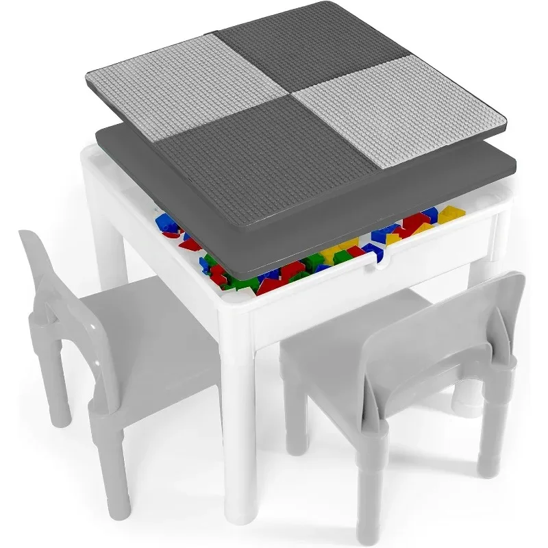 5 in 1 Kids Activity Table and Chair Set- Stem Table for Toddlers with Water Table, Building Block Table