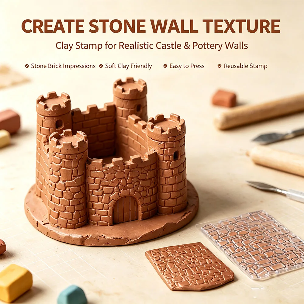 DIY Polymer Clay Texture Stamp Sheets Brick Wall Pattern Individual Design Art Clay Pottery Embossing Tools for Hobbyists