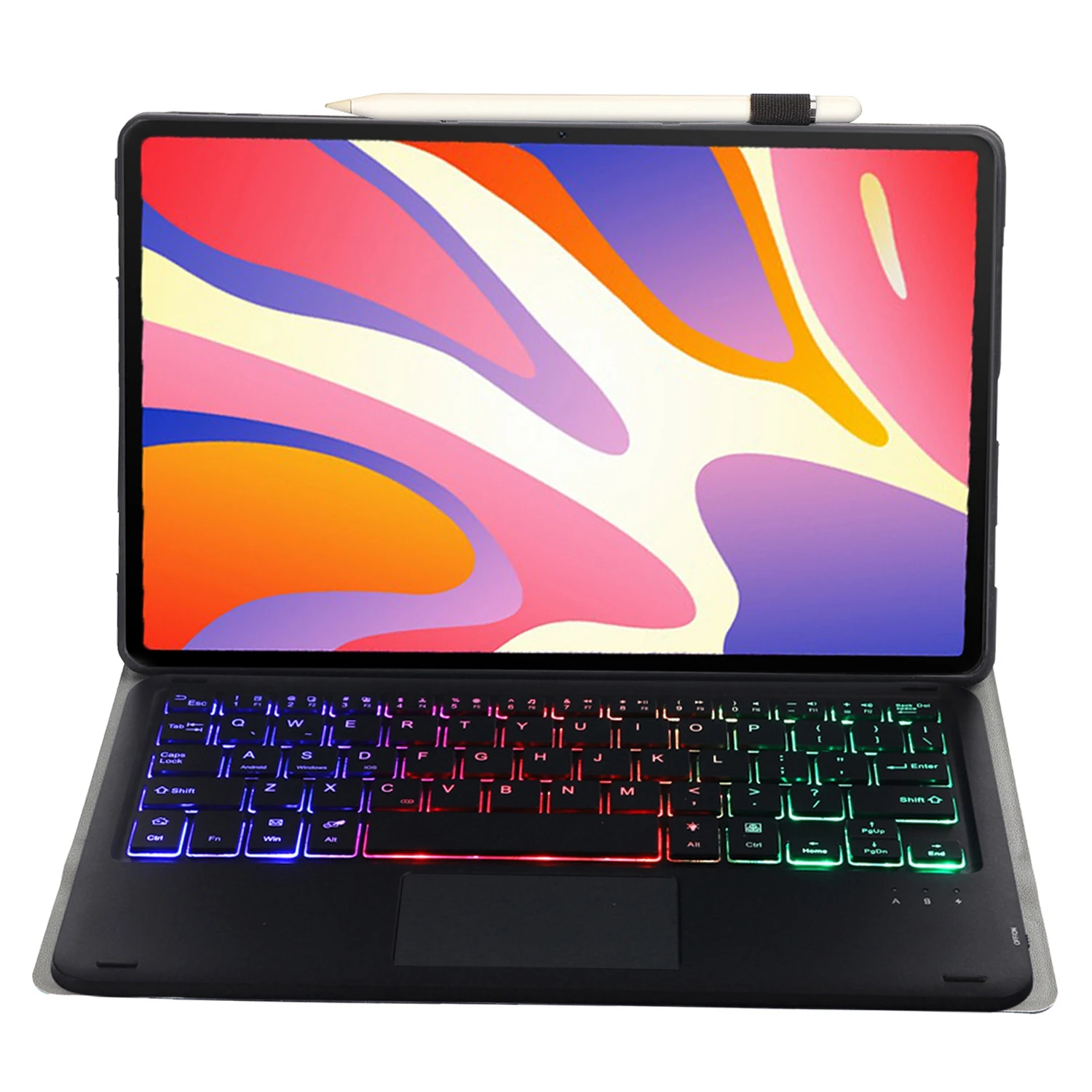AH17-AS For Huawei MatePad 11.5 Leather Tablet Case + Backlit Bluetooth-compatible Keyboard with Touchpad - Black