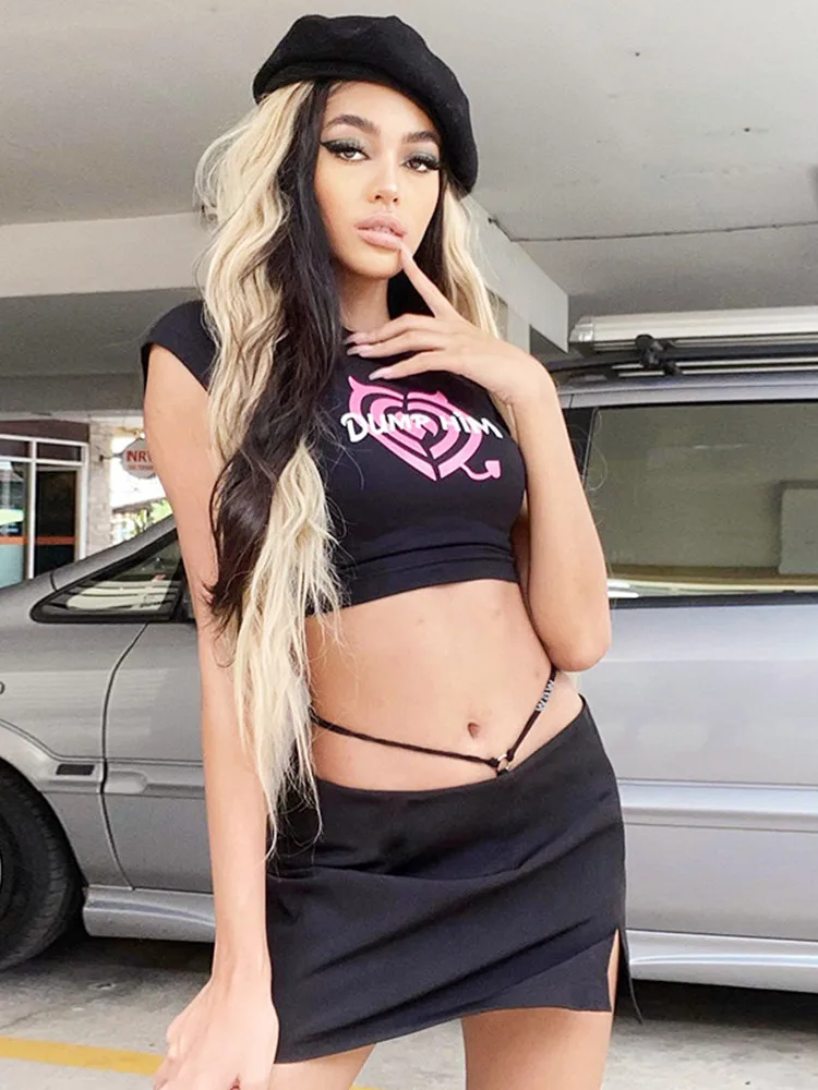 Solid Mini Skirts Womens Summer Y2k Accessories Side Split Low Waist Sexy Streetwear With Panties High Fashion Faldas Para Niñas