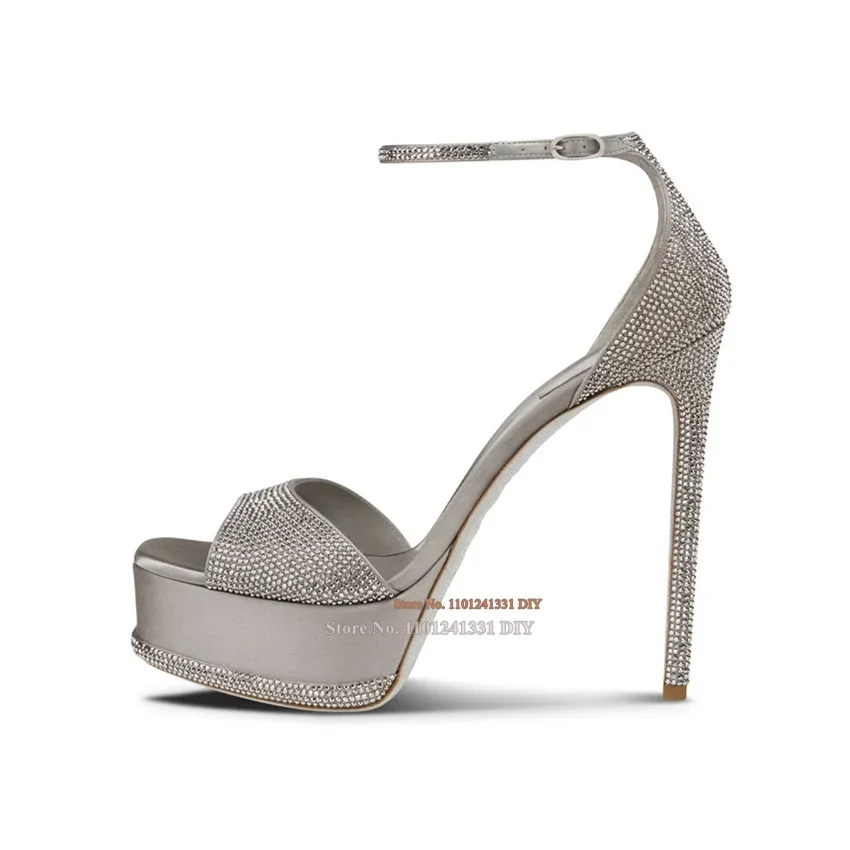 

Embroidery Glamorous Sole Crystal Satin Platform Sandals High Heel Shoes Women Sky-High Stiletto Heeled Summer Party Shoes
