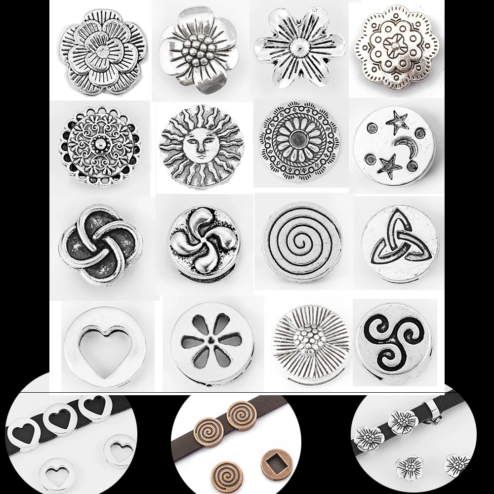 10 sztuk stop słońce koraliki kwiaty suwak koraliki dystansowe dla 5mm/10mm/12mm/14mm płaski skórzany sznurek DIY akcesoria do wyrobu biżuterii