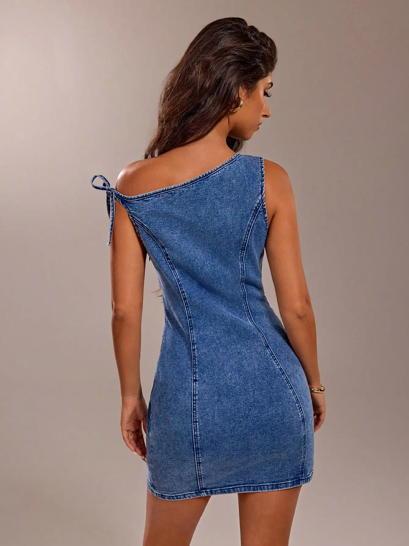 

Denim Mini Dress Off Shoulder Tie Strap Bodycon Women Summer Casual