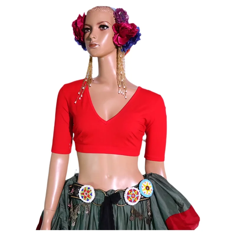 Top Choli de lycra bohemio tribal ATS para mujer, ropa de baile étnico AN03
