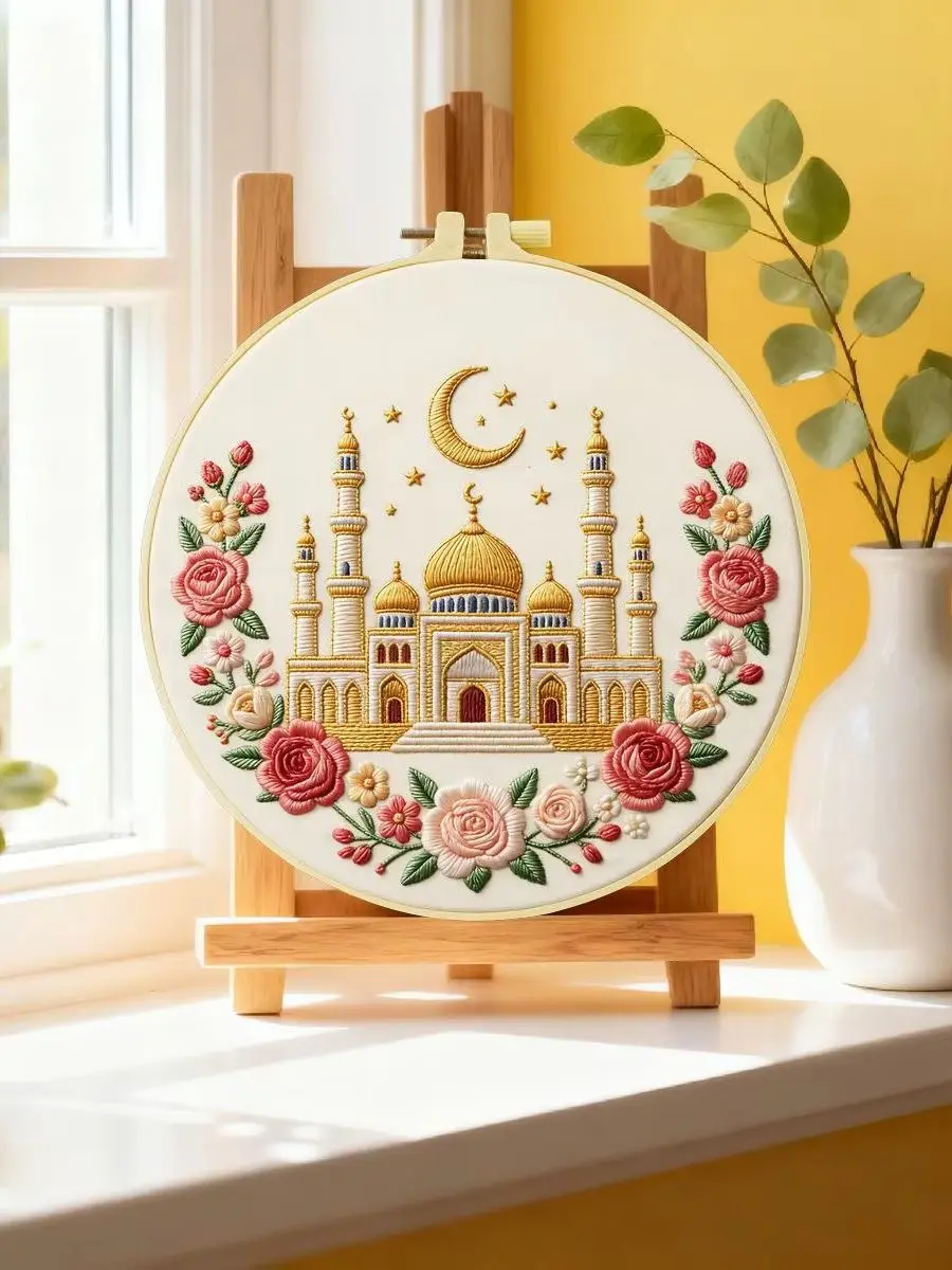 1 Stück 20X20CM/15X15CM 7,87/6,3 Zoll Schloss-Stickerei-Starter-Kit DIY-Kit DIY-Stickerei-Set Handarbeiten Nähkunst Nadelkunst – Detail 6