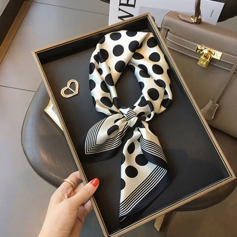 Scarves Square Scarves High-End Feel Korean-Style Fashion Versatile Lady Wear Imitation Silk Retro Headwear Bag Ornament Prints