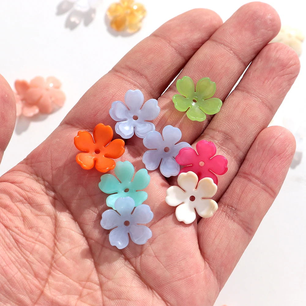 20pcs 18mm Acrylic Colorful Flower Loose Beads Resin Petal Charm Jewelry DIY Making Bracelet Necklace Earring Accessories