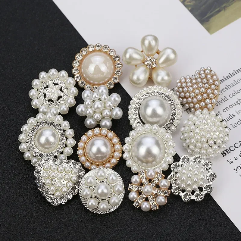 1/3/5pcs Retro Flower Round Heart Metal Pearl Buttons Female Suit Dress Shank Button Diy Sewing Clothing Accessories needlework