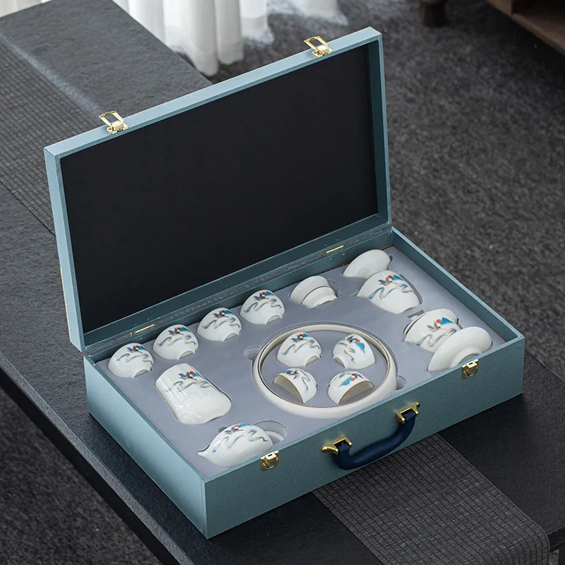 New Product Sheep Fat Jade Large Set Wholesale Ceramic Gaiwan Kung Fu Tea Set Small Tasting Cup Can Be PrintedLOGO