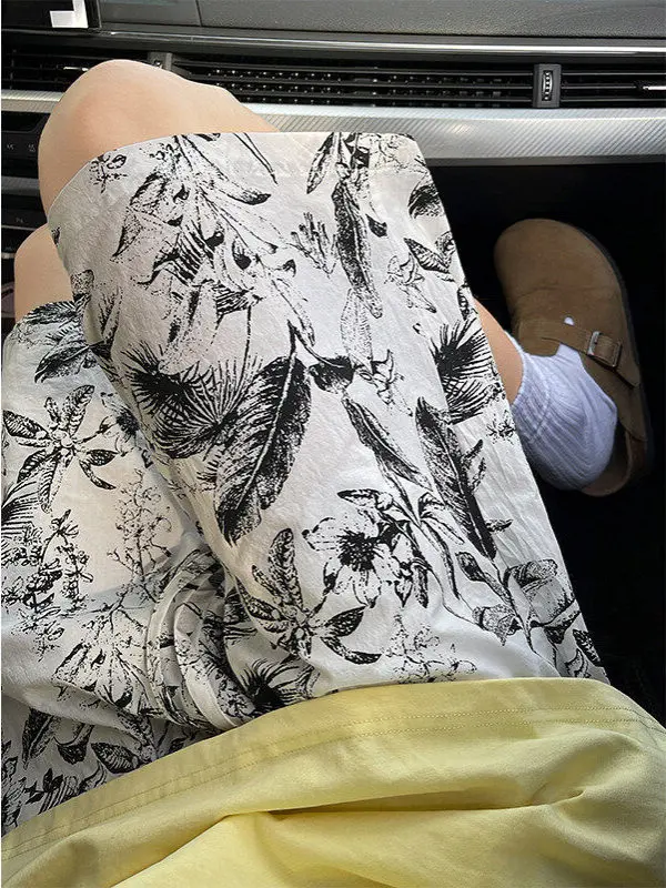 

Summer Men's Casual orts Water-Media Print Ice-Silk Qui-Dry Beach Pants Five-Part Loose Fit Youth Trendy Cotton orts