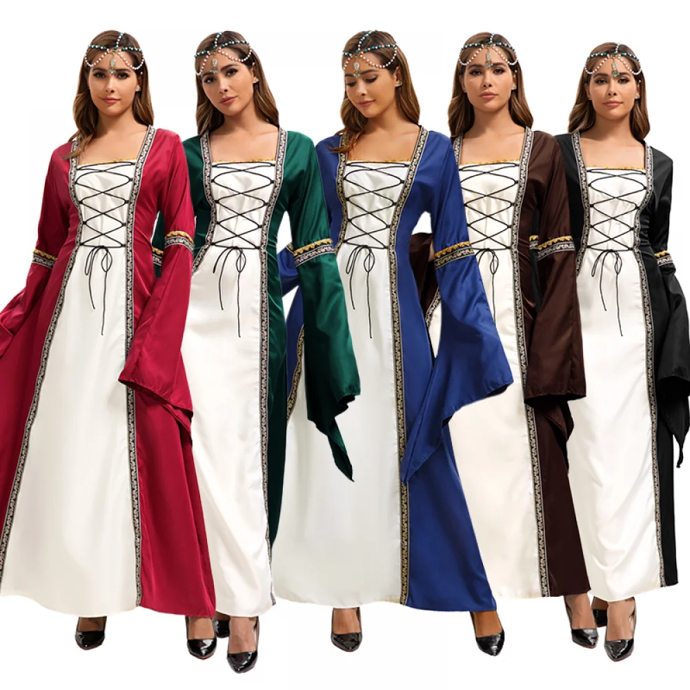 

Women Celtic Medieval Floor Length Dress Cosplay Costumes Halloween Carnival Stage Performance Gothic Court Victoria Dresses