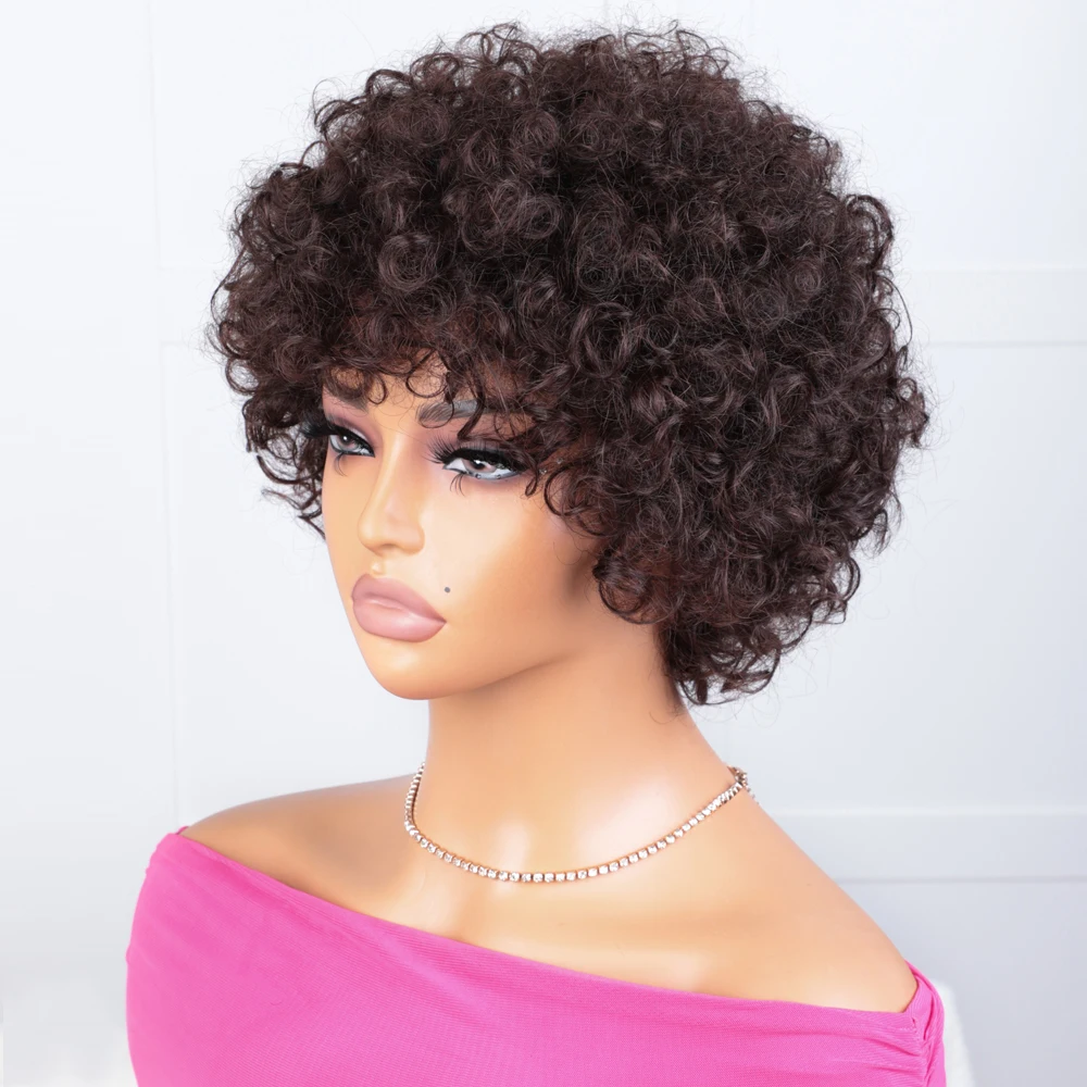 Wholesale Short Pixie Wig Curly Human Hair Wigs Cheap Afro Curly Wig Full Machine Made Glueless Human Hair Wig For Black Women