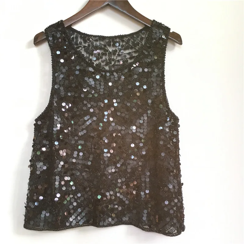 Korean Spring and Summer New Women Sequins Camisole Women Wear Sleeveless Short Style Outside, Foreign Style Inside, Fashion Top