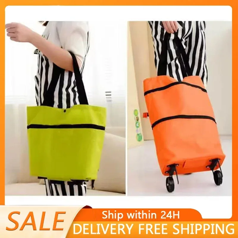1pc Foldable Handbag, Small Trolley Large Supermarket Shopping Bag, Hand-drawn Grocery Cart Portable Bag - view 3