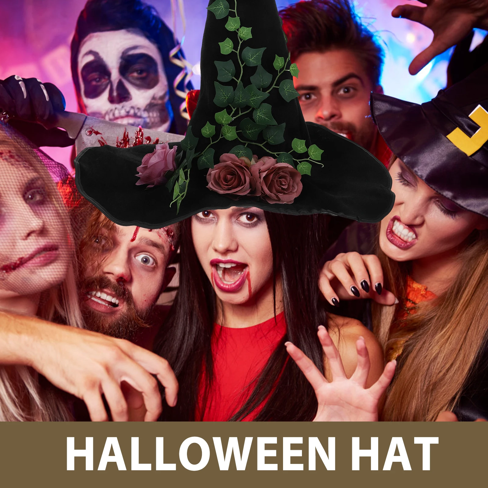 Sombrero de bruja rosa gótica, disfraz de Halloween negro, gorra puntiaguda cómoda para mujeres, sombreros de fiesta de Cosplay para adultos