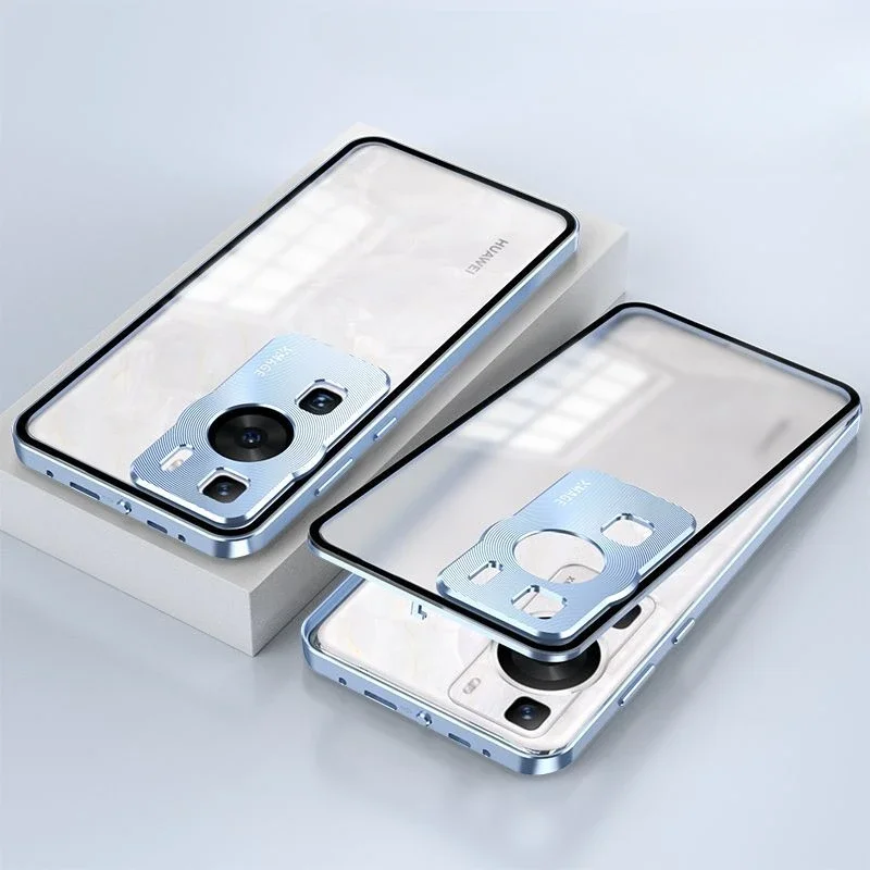 Acrylic Panel Magnetic Case for Huawei P60 Pro Cases Anti-fall Alloy Metal Frame Cover For Huawei P60Pro Matte Shell