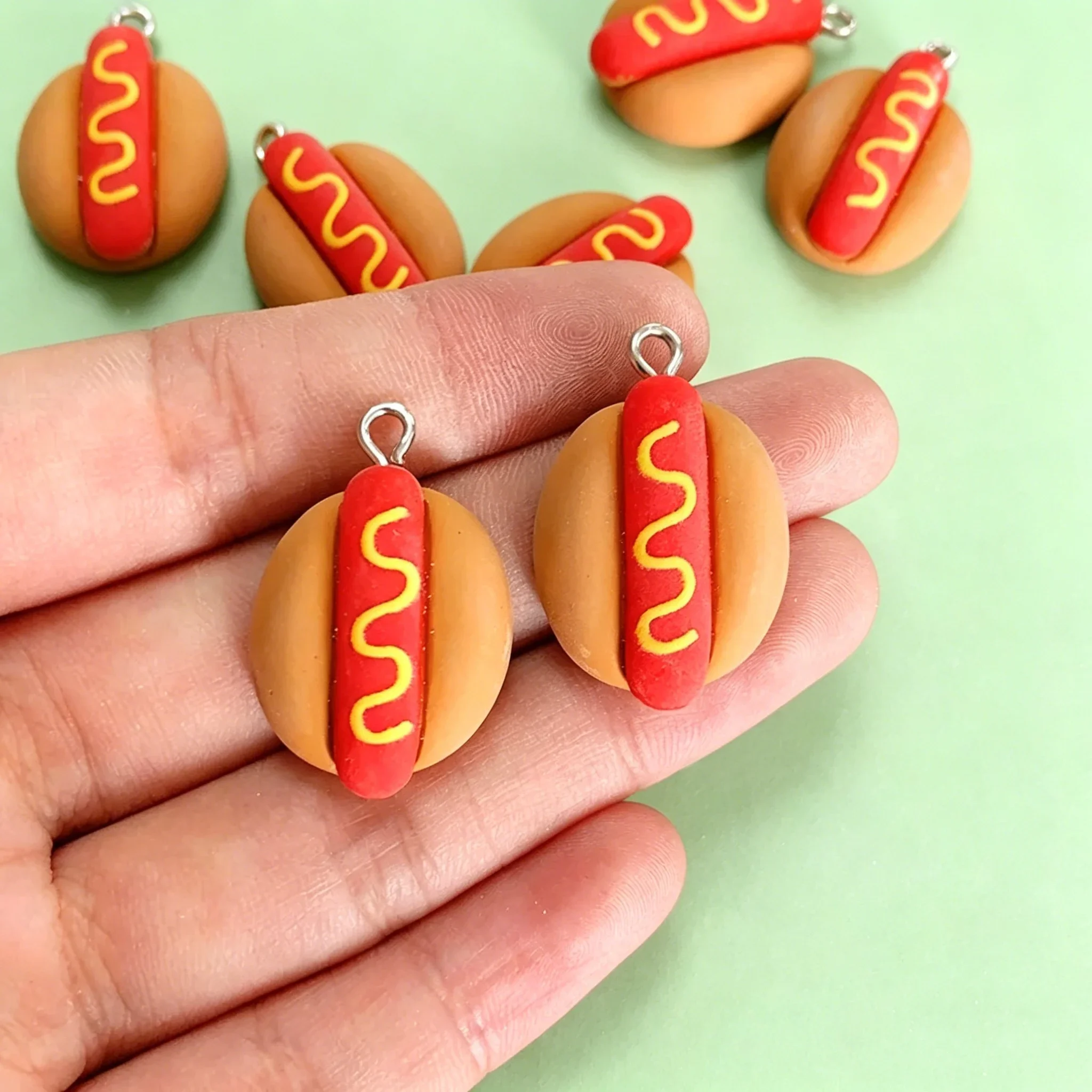 10Pcs Cute Mini Hot Dog Resin Charms Kawaii Food Pendants For DIY Earrings Keychains Jewelry Making