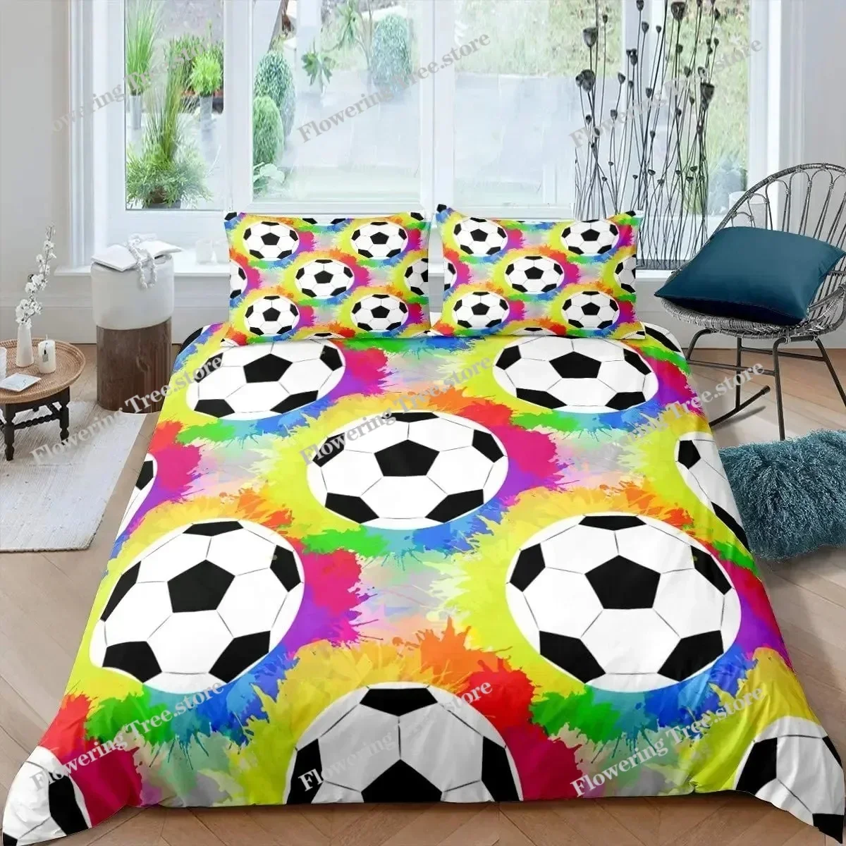 

Soccer Duvet Cover Set King Queen Full Size Football Pattern Polyester Comforter Cover For Kids Teens Soccer Lover Bedding Set02