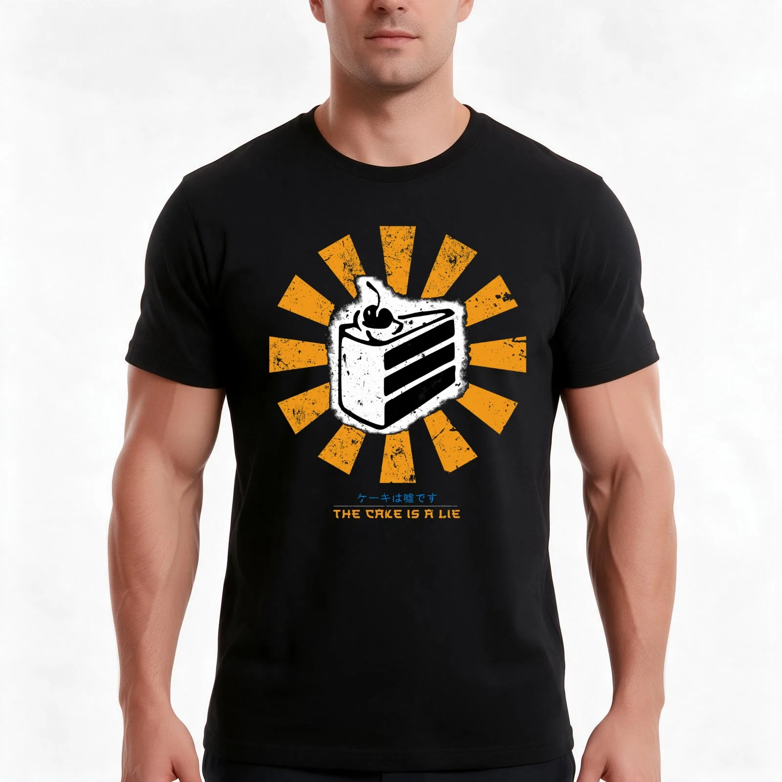 The Cake Is A Lie Retro Japanese Portal T-Shirt, Summer Casual Cotton Tee, Oversized Streetwear Tops, Vintage Graphic Print