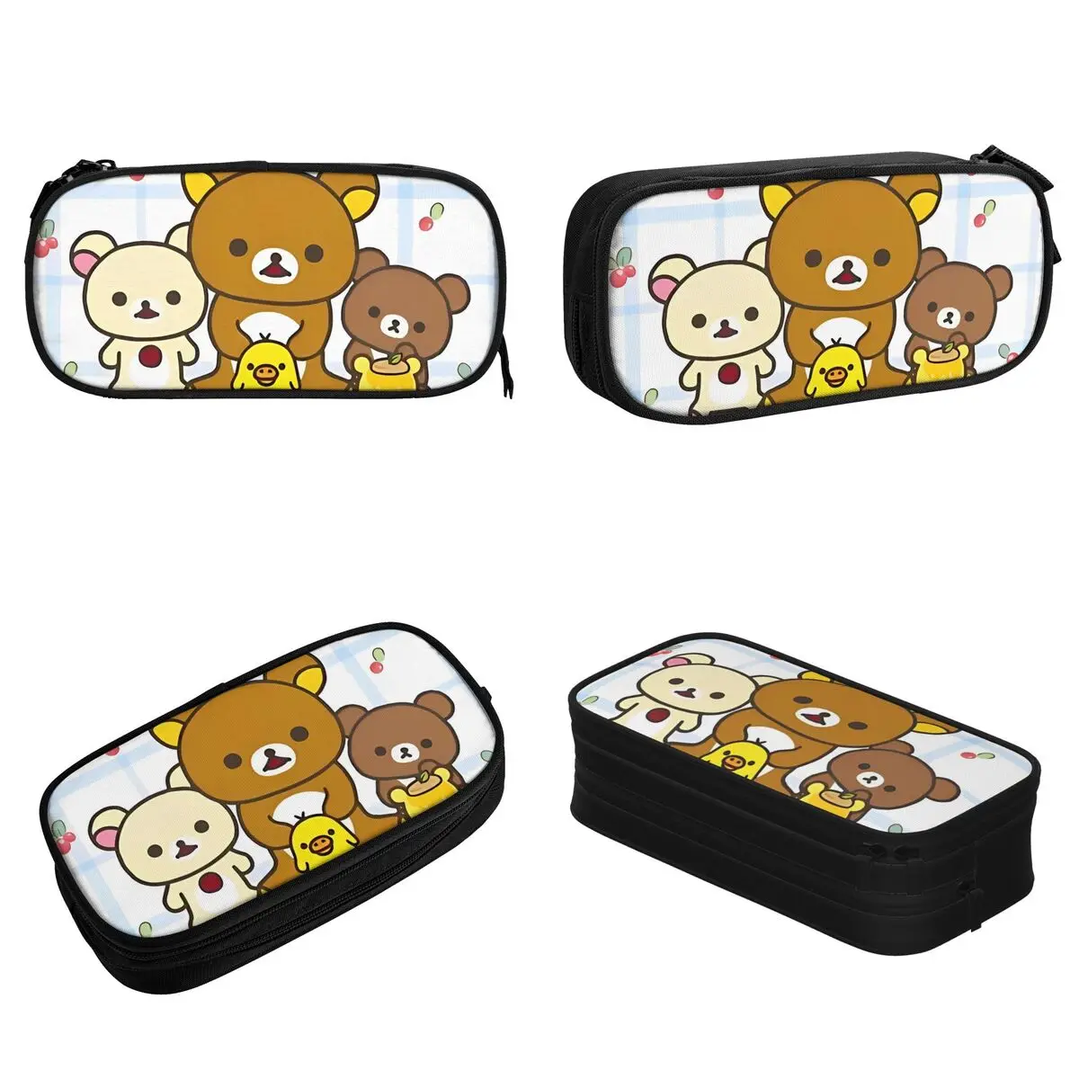 Cute Rilakkuma Cherry Cute Bear Pencil Case Pencil Pouch Pen Box for Student Big Capacity Bag Students School Zipper Stationery