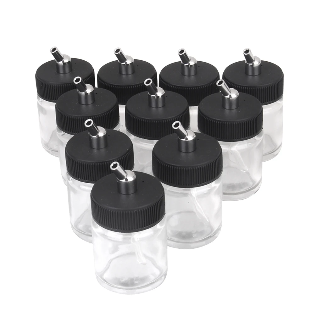 Airbrush Bottle 22cc Clear Glass Plastic Jar Set Spray Paint Container for Hobby Model Detailing