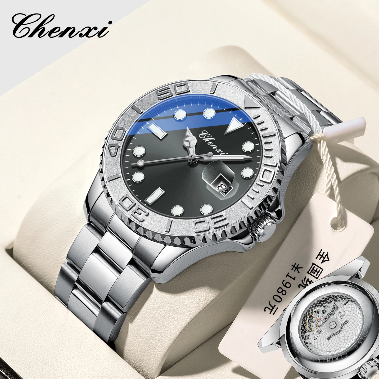 

Chenxi 0015 New Fashion Men's Transparent hollow bottom Watches Luxury Quartz Wristwatch Men Business Casual Watch Clock Gift