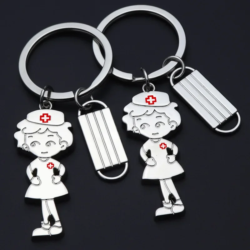 Mini Nurse Keychain Metal Key Holder Pendant Diy Craft Bag Backpack Ornament Keyring For Nurse Day Souvenir Gift