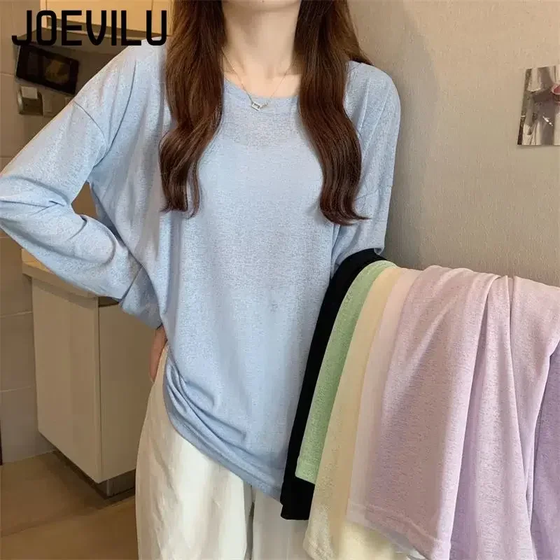 Mesh Sunscreen Clothing Long Sleeved T-shirt Cover Mulheres Verão Fino Fairy Tops Senhoras Coreano Casual Bottom Shirt Loose Blusa