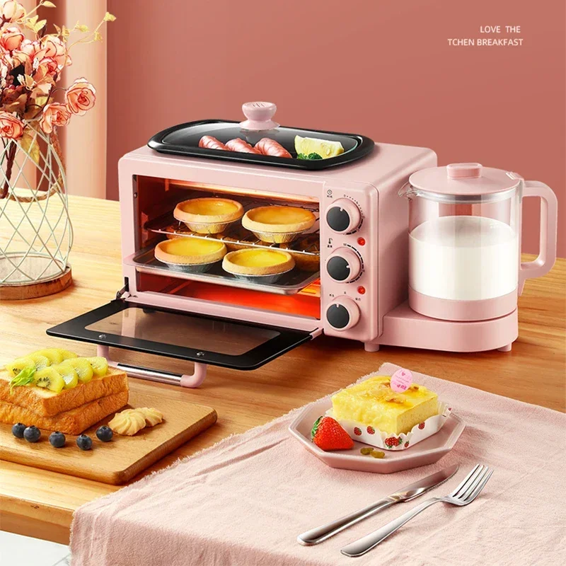 For Multifunctional 4 in 1 Breakfast Machine 7L Electric Mini Oven Coffee Maker Egg Frying Pan Household Bread Pizza Oven