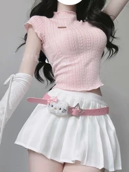 2024 Solid Spring Sweet 2 Piece Set Woman New Pure Color Knitted Tops+ Sexy Pleated Skirt Female Cute Korean Fashion Casual Suit