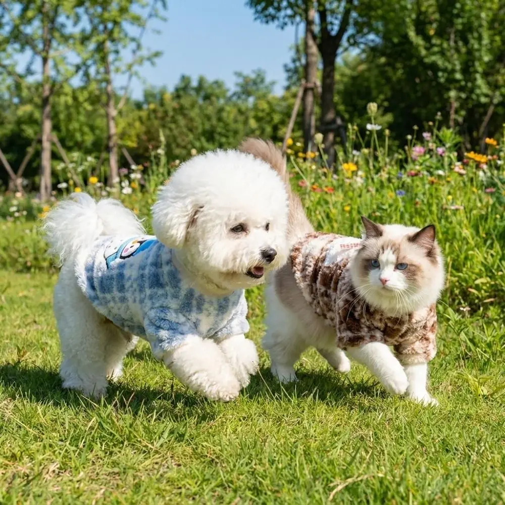 Stylish One-Piece Design Dog Warm Clothes Fleece-Lined Thick-Warmed Dog Bodysuit Windproof Korean Style Dog Jumpsuit for Cats