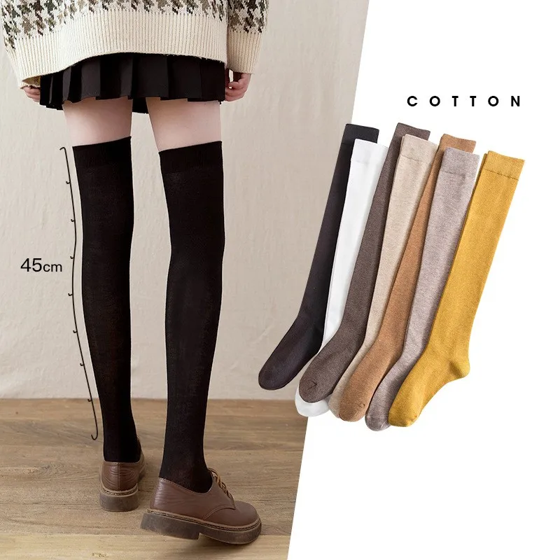 Autumn Winter Womens Thigh High Socks Cotton Over The Knee Socks Knit Warm Tall Performance Pantyhose high tube stockings