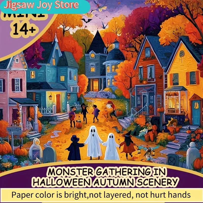 1 Box(500pcs) Puzzles for Adult Monster Gathering in Halloween Autumn Scenery Applied for Party Games & Activities - Vibrant M